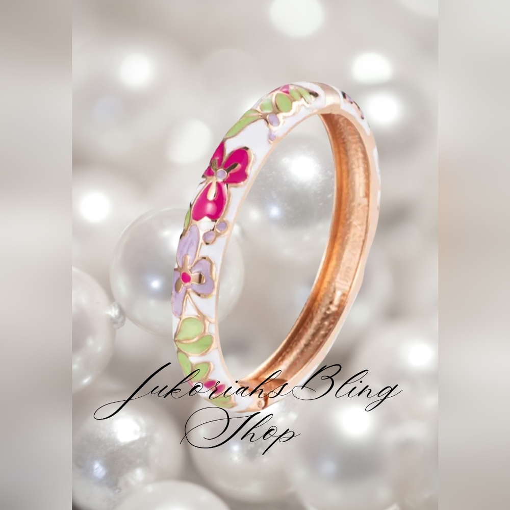 Vintage Cloisonne Floral Enamel Bangle Bracelet